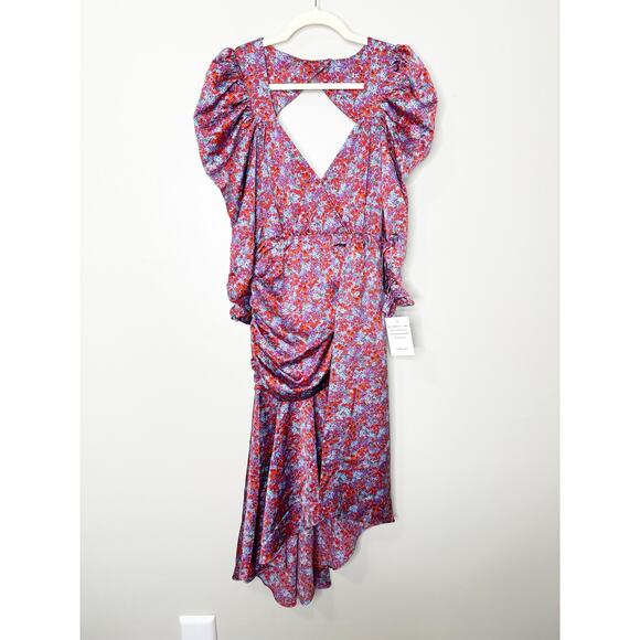 For Love & Lemons Charlie Floral Ruched Puff Sleeve Dress Blossom XS NEW - Picture 3 of 9